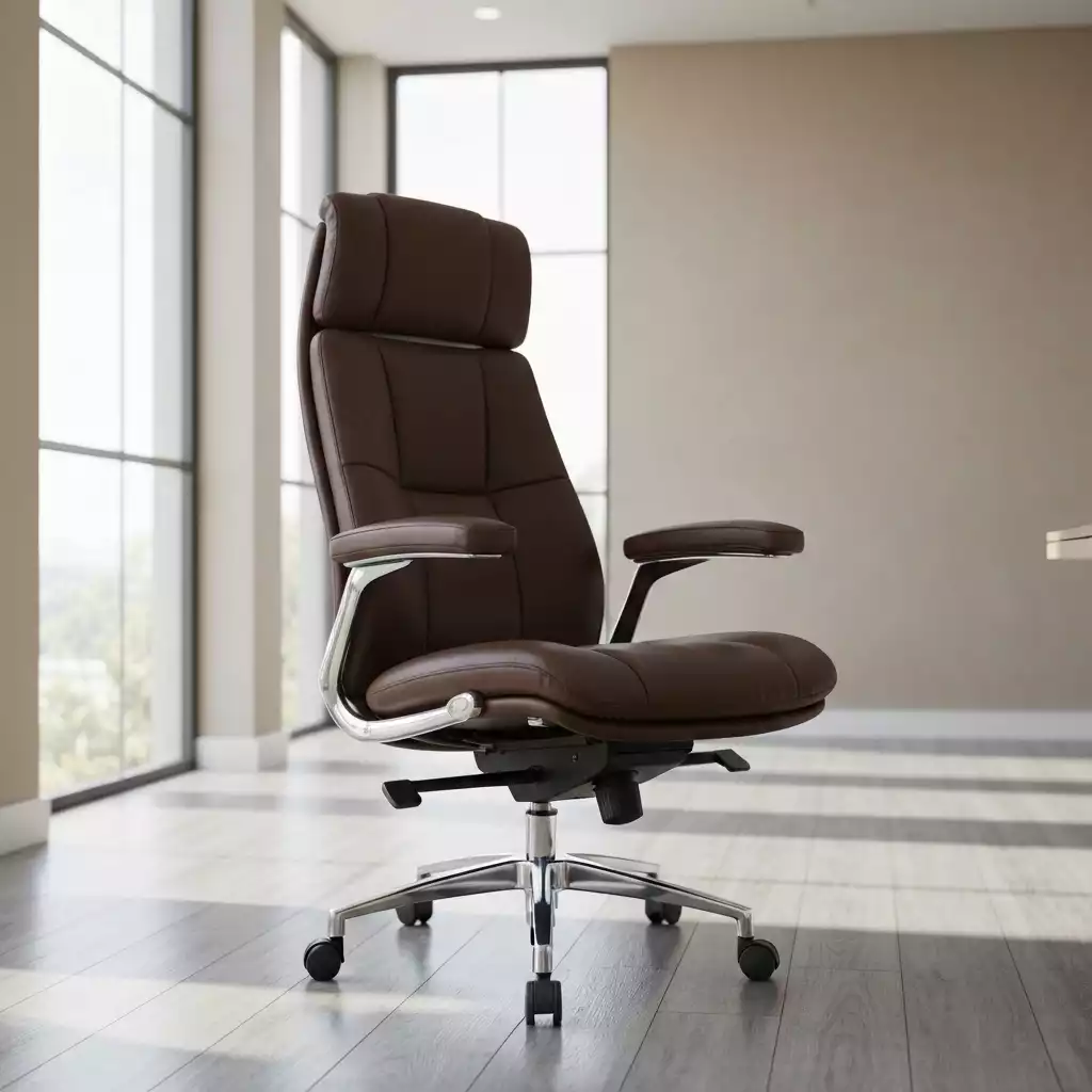 Luxurious leather executive chair in a modern office setting
