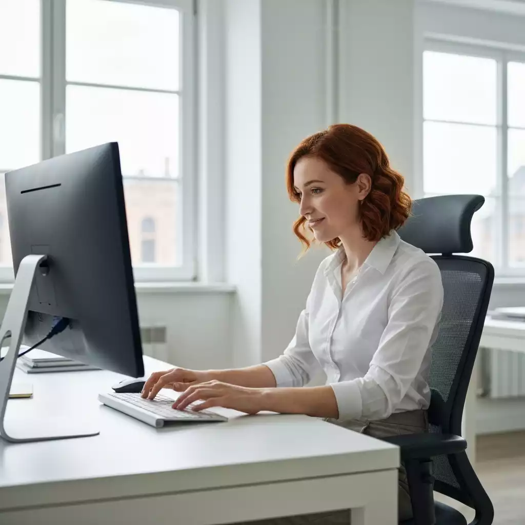Happy employee working comfortably in a modern office
