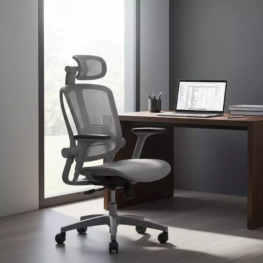 Modern ergonomic office chair in a clean home office setting