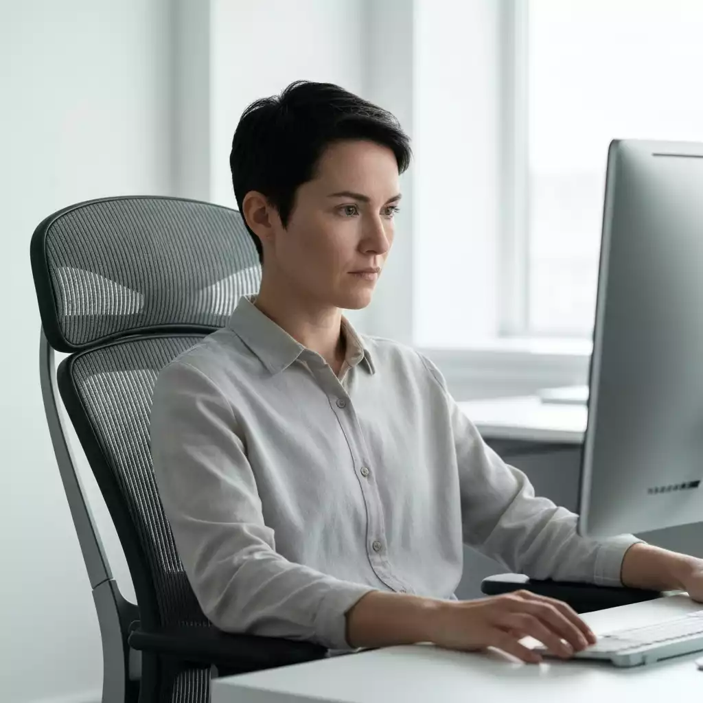 Person using an ergonomic office chair, back in neutral position