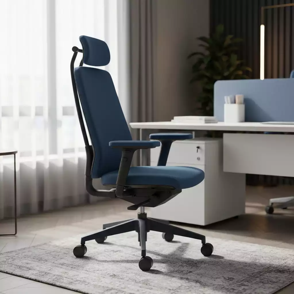 Modern office chair in a stylish office setup with natural light
