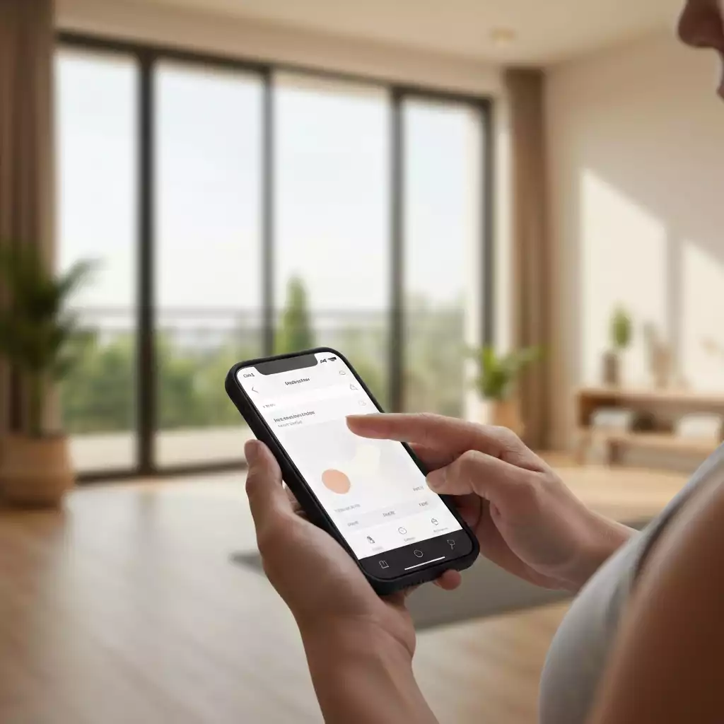 Person using a yoga tracking app on a smartphone